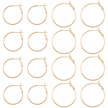 16Pcs 2 Size Brass Hoop Earrings, Golden, 29.5~34x25~30x5.5mm, Pin: 0.6mm, 8Pcs/size