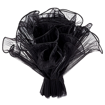 2Bags Pleated Gauze Yarn Flower Bouquets Wrapping Packaging, Suitable for Mother's Day Gift Giving Decoration, Black, 4572x280mm, 5yards/bag