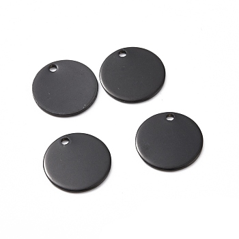 304 Stainless Steel Pendants, Blank Stamping Tag, Flat Round, Electrophoresis Black, 15x1mm, Hole: 1.5mm