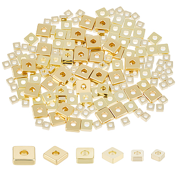 180Pcs 3 Styles Square Brass Spacer Beads, Real 14K Gold Plated, 2~4x2~4x1mm, Hole: 1~1.3mm