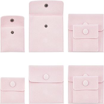 8Pcs 2 Style Square Velvet Jewelry Bags, with Snap Fastener, Pink, 7~10x7~10cm, 4pcs/style