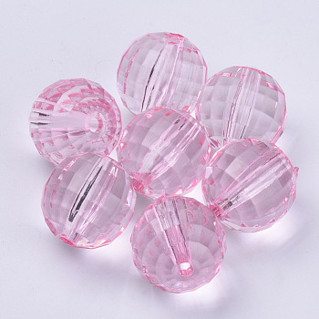 Transparent Acrylic Beads, Faceted, Round, Pink, 12x12mm, Hole: 1.9mm, about 496pcs/500g