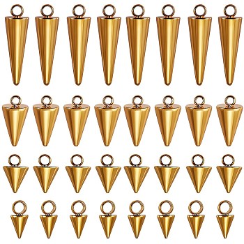 32Pcs 4 Style 304 Stainless Steel Pendants, Spike/Cone, Golden, 6.5~18x3~7mm, Hole: 1.8~2mm, 8pcs/style