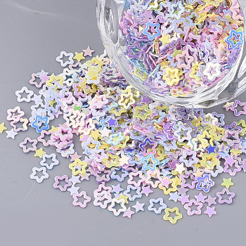 Ornament Accessories, PVC Plastic Paillette/Sequins Beads, Drilled & No Hole, Star, Mixed Color, 2.5~4x3~4x0.4mm, Hole: 2.5x3mm