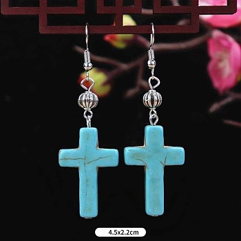 Turquoise Dangle Earrings for Women, Cross