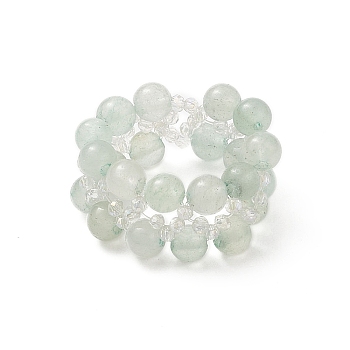 Natural Green Aventurine & Glass Braided Beaded Stretch Ring for Women, US Size 6 3/4(17.1mm)