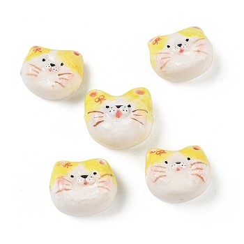 Handmade Polymer Clay Beads, Cat Shape, Yellow, 15~18x18~20x10~13mm, Hole: 1.7~1.9mm