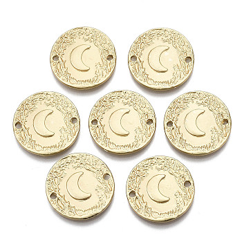 Alloy Links Connectors, Flat Round with Moon, Cadmium Free & Nickel Free & Lead Free, Real 16K Gold Plated, 22x2mm, Hole: 1.6mm
