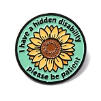 Hidden Disability Sunflower Pin Enamel Pins, Alloy Lapel Pin Backs for Backpack Clothes, Black, Turquoise, 32mm(JEWB-A038-09EB)