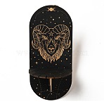 Wooden Wall-Mounted Small Crystal Display Shelf, Witch Hanging Crystal Holder, for Crystal Dowsing Pendulum Pendant Storage, Goat, Oval: 21.4x9.4x0.25cm, Hole: 13x2.5mm, 1pc(AJEW-L090-A13)