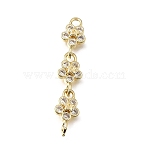 Brass Pave Cubic Zirconia Flower Connector Charms, Cadmium Free & Lead Free, Rack Plating, Long-Lasting Plated, Real 18K Gold Plated, Clear, 45x9x5mm, Hole: 2.6mm(CU-E002-07G-01)