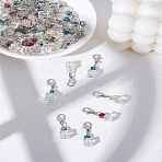 60Pcs 6 Colors Cube Glass Pendant Decoration, with Alloy Lobster Claw Clasps, Mixed Color, 28mm, 10pcs/color(HJEW-LP00005)
