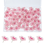 Flower Resin Glitter Powder Drawing Pins, with Iron Pins, Pink, 19x19.5x16mm, 50pcs/set(AJEW-FH0006-95B)