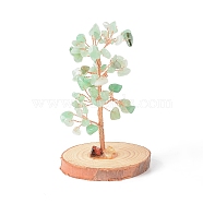 Natural Green Aventurine Chips with Brass Wrapped Wire Money Tree on Wood Base Display Decorations, for Home Office Decor Good Luck, 51.5~75x115mm(DJEW-B007-05D)