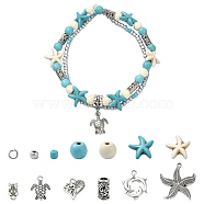 DIY Ocean Theme Jewelry Making Finding Kit, Including Synthetic Mixed Stone & Glass Seed & Alloy Column Beads, 304 Stainless Steel Jump Ring, Alloy Pendants, Dolphin & Turtle & Heart & Starfish, Mixed Color, 279Pcs/set(DIY-YW0007-80)