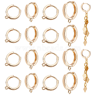 20Pcs 2 Style Brass Hoop Earring Findings, with Horizontal Loops, Real 18K Gold Plated, 15~15.5x12~13.5x2~2.5mm, Hole: 1.4~1.6mm, Pin: 0.8mm, 10Pcs/size(KK-AR0003-24)