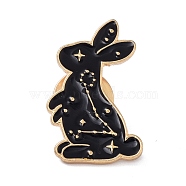 Rabbit Enamel Pin, Cute Animal Alloy Enamel Brooch for Backpacks Clothes, Light Gold, Black, 26x17x10.5mm(JEWB-C008-35KCG)