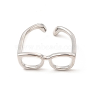Brass Glasses Frame Open Cuff Ring for Women, Platinum, Inner Diameter: 17mm(X-RJEW-F140-140P)