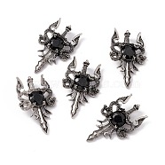 Natural Obsidian Pendants, Sword Charms, with Rack Plating Antique Silver Tone Alloy Findings, Cadmium Free & Lead Free, Faceted, 48x29x6.5mm, Hole: 6x3.5mm(G-H281-03E)