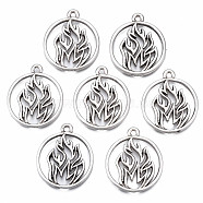 Tibetan Style Alloy Pendants, Cadmium Free & Nickel Free & Lead Free, Flat Round with Flame, Thailand Sterling Silver Plated, 23x20x2mm, Hole: 1.6mm(PALLOY-S120-274-NR)