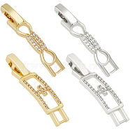 Beebeecraft 8Pcs 4 Styles Rack Plating Brass Clear Cubic Zirconia Watch Band Clasps, Cadmium Free & Lead Free, Long-Lasting Plated, Mixed Shapes, Platinum & Real 18K Gold Plated, 33x5.5~7x4mm, Hole: 3~4x3mm, 2pcs/style(ZIRC-BBC0002-02)