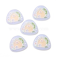 Printed Acrylic Cabochons, Half Oval with House Pattern, Light Steel Blue, 35.5x39.5x2.5mm(MACR-C003-26)