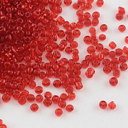 (Repacking Service Available) Glass Seed Beads, Transparent, Round, Red, 8/0, 3mm, Hole: 1mm, about 12G/bag(SEED-C013-3mm-5)