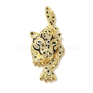 Rack Plating Brass Micro Pave Black Cubic Zirconia Pendants, with Enamel, Cadmium Free & Lead Free, Long-Lasting Plated, Leopard, Real 18K Gold Plated, 47x20.5x8.5mm, Hole: 8x2mm(KK-P267-03B-G)