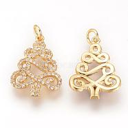 DIY Brass Micro Pave Cubic Zirconia Pendants, Tree, Golden, 20x14.5x2.5mm, Hole: 3mm(DIY-S031-112A)