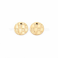 Ion Plating(IP) 304 Stainless Steel Charms, Flat Round, Real 14K Gold Plated, 9x1mm, Hole: 1mm(STAS-N097-135LG)