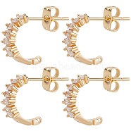10Pcs Brass Clear Cubic Zirconia C-shape Stud Earring Findings, Half Hoop Earring Findings, with Vertical Loops and 10Pcs Ear Nuts, Real 18K Gold Plated, 19x12x4mm, Hole: 1mm, Pin: 0.8mm(KK-BBC0007-12)