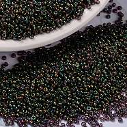 MIYUKI Round Rocailles Beads, Japanese Seed Beads, 15/0, (RR2446) Forest Green Rainbow Gold Luster, 1.5mm, Hole: 0.7mm, about 5555pcs/10g(X-SEED-G009-RR2446)