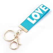 Nylon Keychain, with Alloy Lobster Claw Clasps, Iron Key Ring and Chain, Golden, Cyan, 144~153mm(KEYC-L018-J09-G)