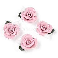 Handmade Porcelain Cabochons, China Clay Beads, Flower, Pink, 23~25x20.5~21x10~11mm(PORC-S1003-06A)