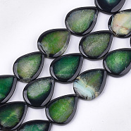 Natural Crackle Agate Beads Strands, Dyed, Teardrop, Green, 40~41x29~31x5.5~7mm, Hole: 2mm, about 10pcs/strand, 15.5 inch(G-T121-02D)