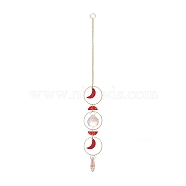 Shell Moon Hanging Ornaments, Glass Cone Tassel Suncatchers for Home Garden Outdoor Decorations, FireBrick, 353mm(HJEW-P016-01G-C)