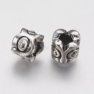 Ion Plating(IP) 304 Stainless Steel European Beads, Large Hole Beads, Column, Antique Silver, 11x9x8mm, Hole: 5mm(STAS-J022-138AS)