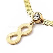 Crystal Rhinestone Infinity Pendant Necklace with Herringbone Chains, Vacuum Plating 304 Stainless Steel Jewelry for Women, Golden, 15.83 inch(40.2cm)(NJEW-I116-06G)