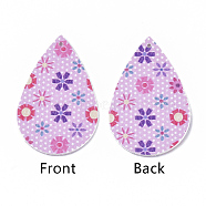 PU Leather Big Pendants, Easter Theme, teardrop, with Flower Pattern, Pearl Pink, 55x35x2mm, Hole: 2mm(X-FIND-T058-A20)