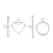 2 Sets 2 Styles Ring & Heart Sterling Silver Toggle Clasps, with 925 Stamp, Silver, 14~16x12x1~1.5mm, Hole: 1.5mm, 1 Set/style(STER-DC0001-10)