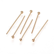 304 Stainless Steel Ball Head Pins, Real 24k Gold Plated, 20x0.6mm, 22 Gauge, Head: 1.8mm(STAS-L238-007F-G)