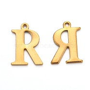 Ion Plating(IP) 304 Stainless Steel Alphabet Charms, Golden, Letter.R, 12x9x1mm, Hole: 1mm(STAS-H122-R-G)
