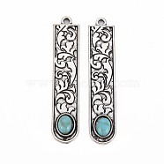 Tibetan Style Alloy Big Pendants, with Synthetic Turquoise, Cadmium Free & Lead Free, Rectangle, Antique Silver, 57.5x11.5x4.5mm, Hole: 2.3mm(PALLOY-S120-295AS-RS)