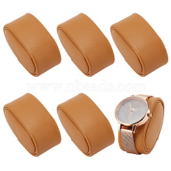 PU Leather Bracelet Pillow Jewelry Displays, Oval Watch Cushion Display Holder with Cover, Brown, 6.4x4.55x3.4cm(BDIS-WH0015-01C)