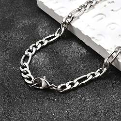 Tarnish Resistant Trendy Unisex 304 Stainless Steel Figaro Chain Necklaces, with Lobster Clasps, Stainless Steel Color, 19 inch(48.3cm), 5mm(STAS-E063-08)