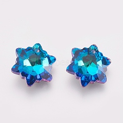 K9 Glass Rhinestone Pendants, Imitation Austrian Crystal, Faceted, Snowflake, Bermuda Blue, 18x7mm, Hole: 1.6mm(GLAA-F083-03B-02)