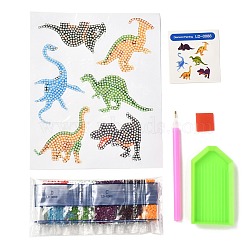DIY Dinosaur Diamond Painting Stickers Kits For Kids, with Diamond Painting Stickers, Rhinestones, Diamond Sticky Pen, Tray Plate and Glue Clay, Mixed Color, 18.3x15x0.03cm(DIY-O016-07)