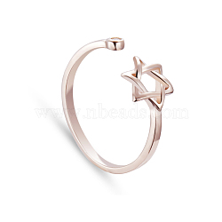 TINYSAND Adjustable 925 Sterling Silver CZ Rhinestone Hexagram Shape Cuff Finger Rings, Rose Gold, 16mm(TS-R270-RG)