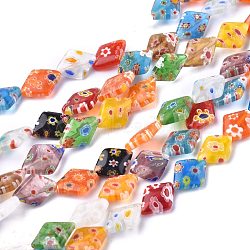 Rhombus Handmade Millefiori Glass Beads, Mixed Color, 13~14x10x3.5mm, Hole: 0.5mm, about 27pcs/strand, 13.3 inch(X-LK-R004-48)