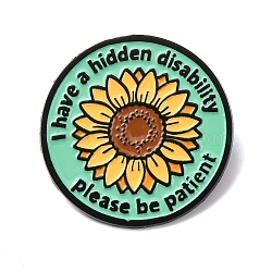 Hidden Disability Sunflower Pin Enamel Pins, Alloy Lapel Pin Backs for Backpack Clothes, Black, Turquoise, 32mm(JEWB-A038-09EB)